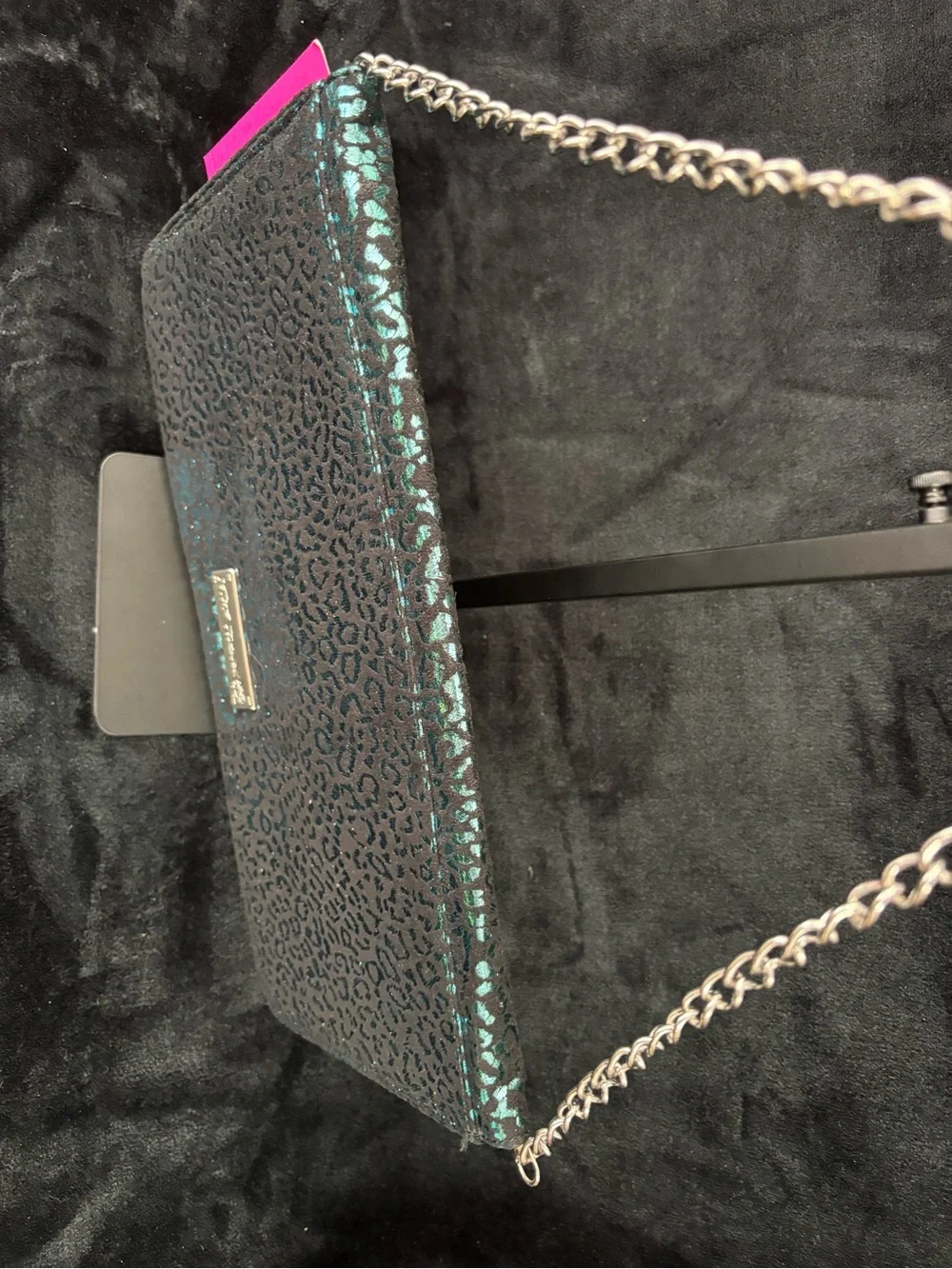 NWT Betsey Johnson Pyramid Safari Blue Leopard Y2K Large Clutch
